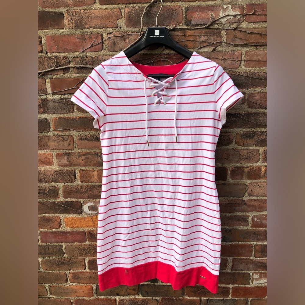 NWOT Tommy Hilfiger Short-Sleeved Nautical Pink and White Striped Shift Dress